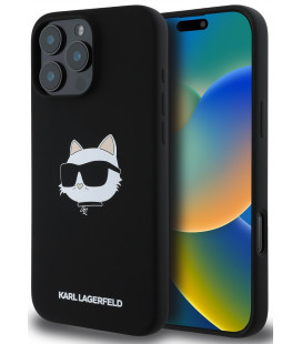 Juodas dėklas Apple iPhone 16 Pro Max telefonui "Karl Lagerfeld Liquid Silicone Choupette Head MagSafe Case"