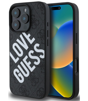 Juodas dėklas Apple iPhone 16 Pro Max telefonui "Guess PU Leather 4G Big Love Logo MagSafe Case"