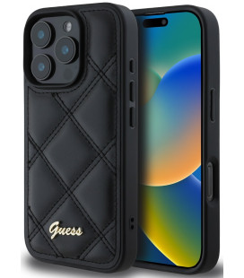 Juodas dėklas Apple iPhone 16 Pro Max telefonui "Guess PU Leather Quilted Case"