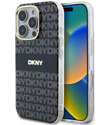 Juodas dėklas Apple iPhone 16 Pro Max telefonui "DKNY PC/TPU Repeat Pattern Tonal Stripe Magsafe Case"