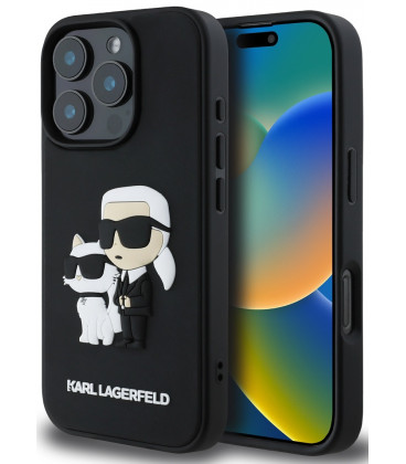 Juodas dėklas Apple iPhone 16 Pro Max telefonui "Karl Lagerfeld PU Saffiano Karl and Choupette Case"