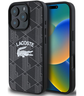 Juodas dėklas Apple iPhone 16 Pro telefonui "Lacoste Blend Monogram MagSafe Case"