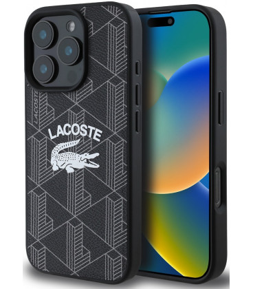 Juodas dėklas Apple iPhone 16 Pro telefonui "Lacoste Blend Monogram MagSafe Case"