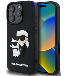 Juodas dėklas Apple iPhone 16 Pro telefonui "Karl Lagerfeld PU Saffiano Karl and Choupette Case"