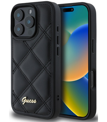 Juodas dėklas Apple iPhone 16 Pro telefonui "Guess PU Leather Quilted Case"