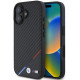 Juodas dėklas Apple iPhone 16 telefonui "BMW M PU Carbon Tricolor Stripe MagSafe Case"