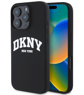 Juodas dėklas Apple iPhone 16 Pro Max telefonui "DKNY Liquid Silicone Arch Logo MagSafe Case"