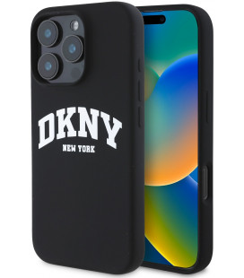 Juodas dėklas Apple iPhone 16 Pro telefonui "DKNY Liquid Silicone Arch Logo MagSafe Case"