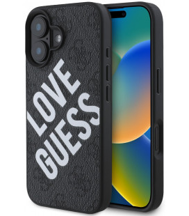 Juodas dėklas Apple iPhone 16 telefonui "Guess PU Leather 4G Big Love Logo MagSafe Case"