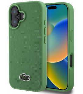 Žalias dėklas Apple iPhone 16 telefonui "Lacoste Iconic Petit Pique Woven Logo MagSafe Case"