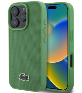 Žalias dėklas Apple iPhone 16 Pro telefonui "Lacoste Iconic Petit Pique Woven Logo MagSafe Case"