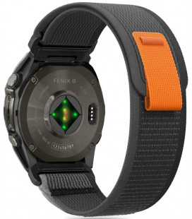 Juoda / oranžinė apyrankė Garmin Fenix 5X / 5X Plus / 6X / 6X Pro / 7X / 8 / 8 Pro (51 mm) laikrodžiui "Tech-Protect Nylon"