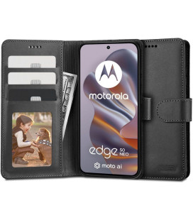 Juodas atverčiamas dėklas Motorola Edge 50 Neo / 60 Neo telefonui "Tech-Protect Wallet"