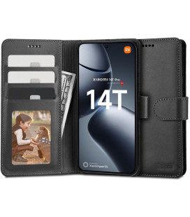 Juodas atverčiamas dėklas Xiaomi 14T Pro telefonui "Tech-Protect Wallet"