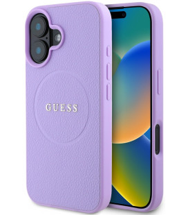 Purpurinis dėklas Apple iPhone 16 telefonui "Guess PU Grained Classic Logo MagSafe Case"