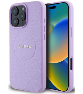 Purpurinis dėklas Apple iPhone 16 Pro Max telefonui "Guess PU Grained Classic Logo MagSafe Case"