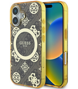 Rudas dėklas Apple iPhone 16 telefonui "Guess IML 4G Peony MagSafe Case"