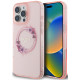 Rožinis dėklas Apple iPhone 16 Pro Max telefonui "Guess IML Flowers Ring MagSafe Case"