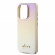 Auksinės spalvos dėklas Apple iPhone 15 Pro telefonui "Guess PU Leather Iridescent Metal Script Case"