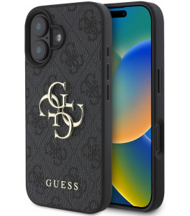 Pilkas dėklas Apple iPhone 16 Plus telefonui "Guess PU 4G Metal Logo Case"