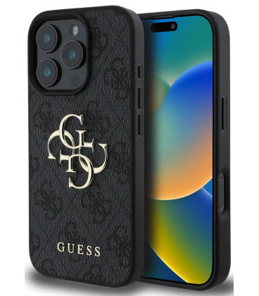 Pilkas dėklas Apple iPhone 16 Pro telefonui "Guess PU 4G Metal Logo Case"