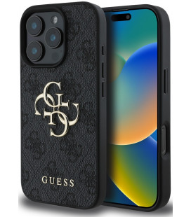 Pilkas dėklas Apple iPhone 16 Pro Max telefonui "Guess PU 4G Metal Logo Case"