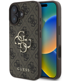 Rudas dėklas Apple iPhone 16 telefonui "Guess PU 4G Metal Logo Case"