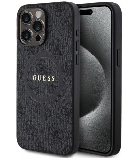 Juodas dėklas Apple iPhone 15 Pro Max telefonui "Guess PU Leather 4G Colored Ring MagSafe Case"