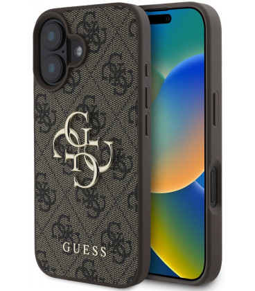 Rudas dėklas Apple iPhone 16 Plus telefonui "Guess PU 4G Metal Logo Case"