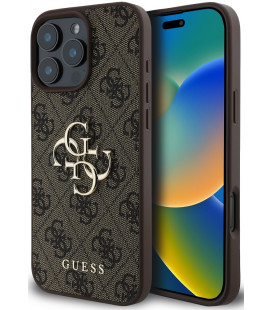 Rudas dėklas Apple iPhone 16 Pro telefonui "Guess PU 4G Metal Logo Case"