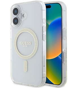 Skaidrus dėklas Apple iPhone 16 Plus telefonui "Guess IML Glitter Ring MagSafe Case"