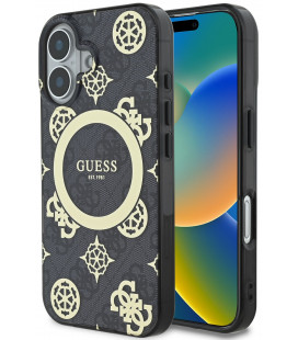 Juodas dėklas Apple iPhone 16 telefonui "Guess IML 4G Peony MagSafe Case"