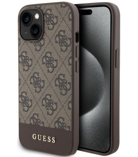 Rudas dėklas Apple iPhone 15 telefonui "Guess PU 4G Stripe MagSafe Case"