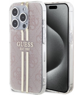 Rožinis dėklas Apple iPhone 15 Pro telefonui "Guess IML 4G Gold Stripe Case"