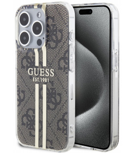 Rudas dėklas Apple iPhone 15 Pro telefonui "Guess IML 4G Gold Stripe Case"