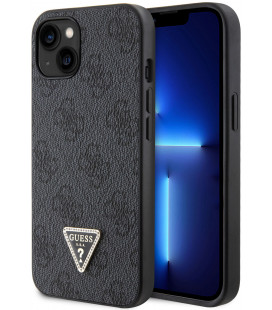 Juodas dėklas Apple iPhone 15 telefonui "Guess PU 4G Strass Triangle Metal Logo Case"