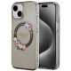 Juodas dėklas Apple iPhone 15 telefonui "Guess PC/TPU Flowers Ring Glossy Logo MagSafe Case"