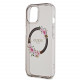 Juodas dėklas Apple iPhone 15 telefonui "Guess PC/TPU Flowers Ring Glossy Logo MagSafe Case"