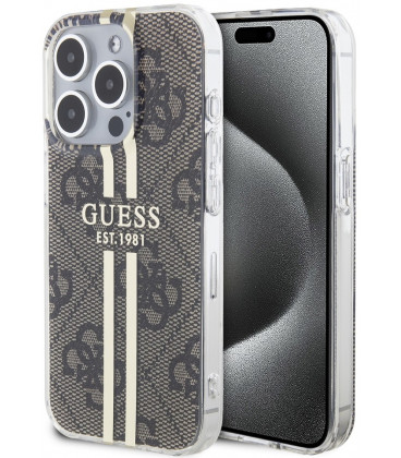 Rudas dėklas Apple iPhone 15 Pro Max telefonui "Guess IML 4G Gold Stripe Case"