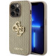 Auksinės spalvos dėklas Apple iPhone 15 Pro telefonui "Guess PU Perforated 4G Glitter Metal Logo Case"