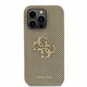 Auksinės spalvos dėklas Apple iPhone 15 Pro telefonui "Guess PU Perforated 4G Glitter Metal Logo Case"