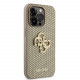 Auksinės spalvos dėklas Apple iPhone 15 Pro telefonui "Guess PU Perforated 4G Glitter Metal Logo Case"