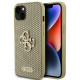 Auksinės spalvos dėklas Apple iPhone 15 telefonui "Guess PU Perforated 4G Glitter Metal Logo Case"