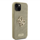 Auksinės spalvos dėklas Apple iPhone 15 telefonui "Guess PU Perforated 4G Glitter Metal Logo Case"