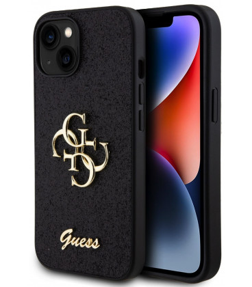 Juodas dėklas Apple iPhone 13 telefonui "Guess PU Fixed Glitter 4G Metal Logo Case"