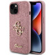 Rožinis dėklas Apple iPhone 15 telefonui "Guess PU Fixed Glitter 4G Metal Logo Case"