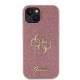 Rožinis dėklas Apple iPhone 15 telefonui "Guess PU Fixed Glitter 4G Metal Logo Case"