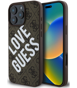 Rudas dėklas Apple iPhone 16 Pro telefonui "Guess PU Leather 4G Big Love Logo MagSafe Case"