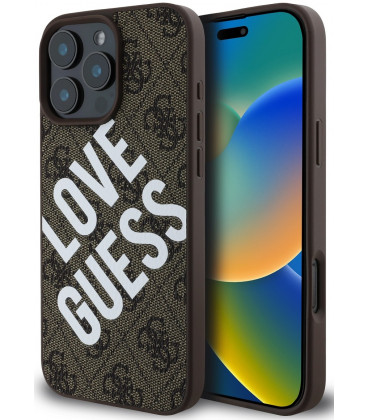 Rudas dėklas Apple iPhone 16 Pro telefonui "Guess PU Leather 4G Big Love Logo MagSafe Case"