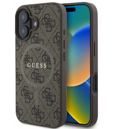 Rudas dėklas Apple iPhone 16 Plus telefonui "Guess PU Leather 4G Colored Ring MagSafe Case"